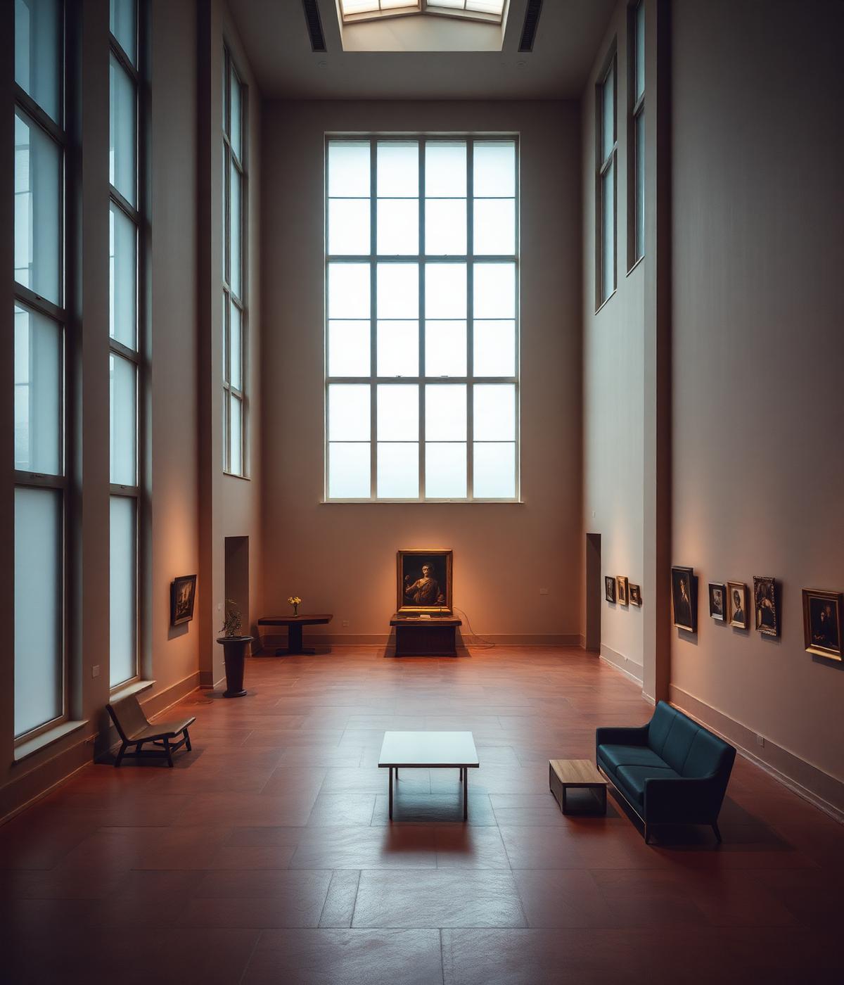 Naturally lit gallery hall inside a cultural institution